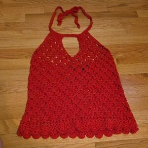 Moda International Red Crochet Halter Tank Top